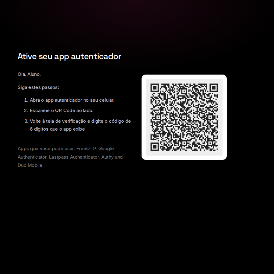 Tela "Ative seu app autenticador" com o QR code